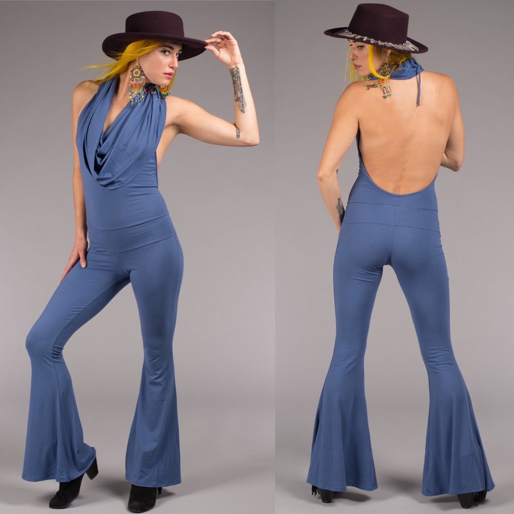 Baby Blue vegan suede Hooded Jumpsuit - Warrior Within Design